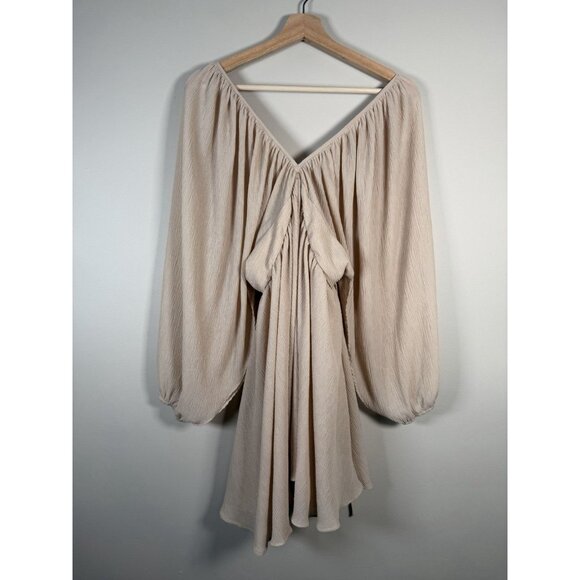 Anthropologie Mable Tiered Women’s V-Neck Short Dress Size S Neutral Preppy Tan - Picture 2 of 11